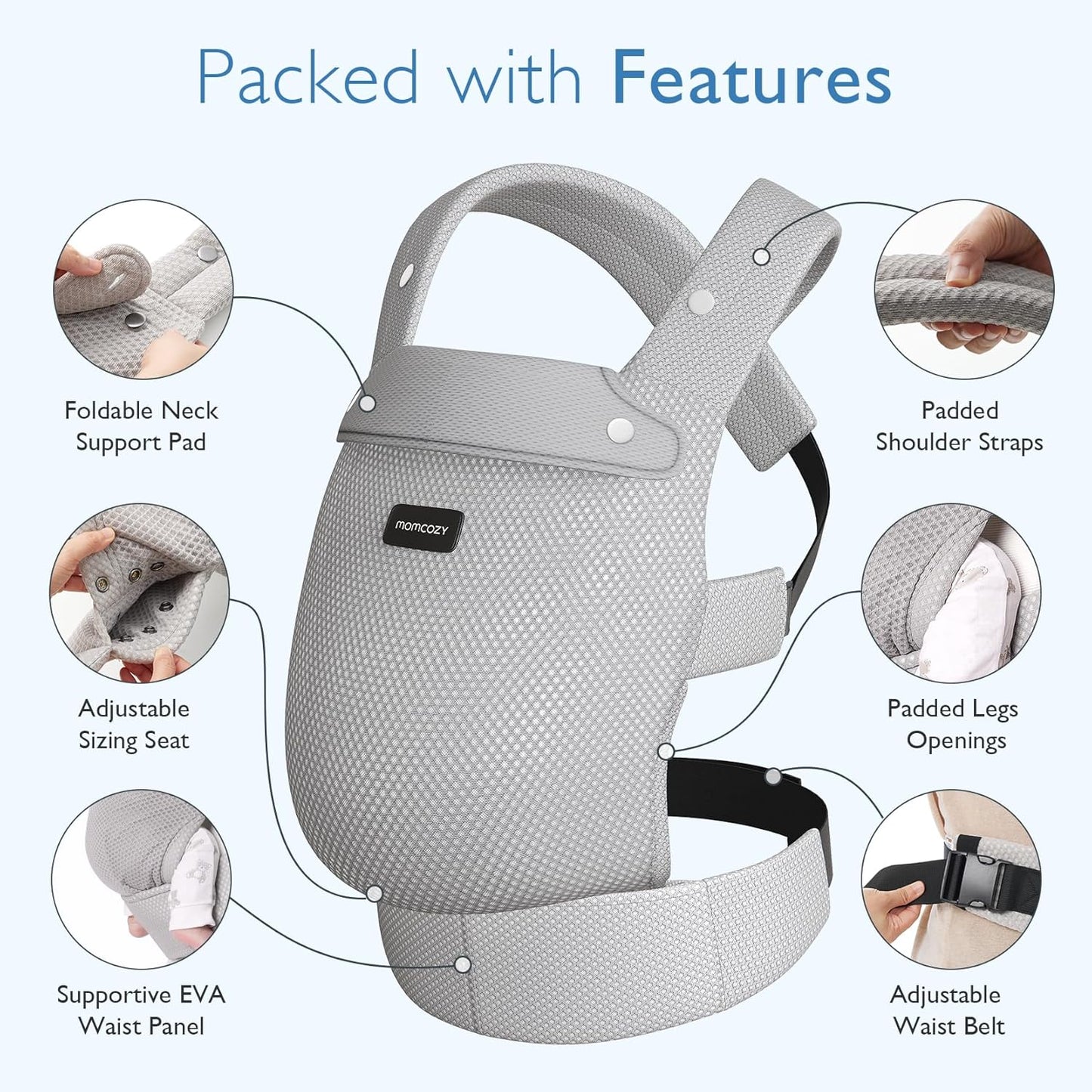 Momcozy Breathable Mesh Baby Carrier, Ergonomic and Lightweight Infant Carrier for 7-44lbs with