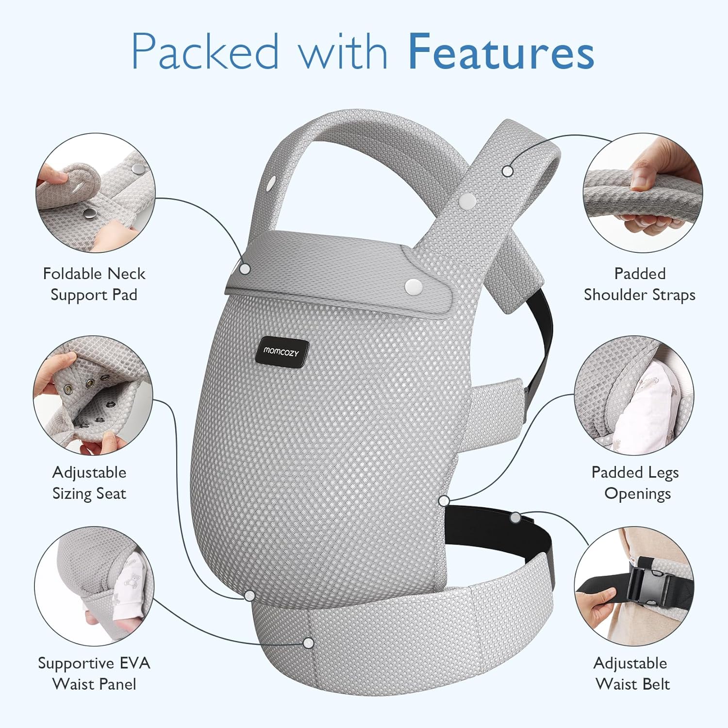 Momcozy Breathable Mesh Baby Carrier, Ergonomic and Lightweight Infant Carrier for 7-44lbs with