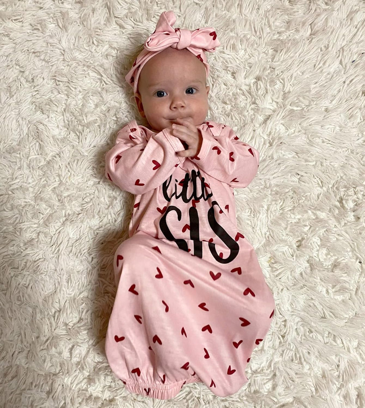 AMAWMW Newborn Baby Girl Little Sister Sleeper Gown Stripe Long Sleeve Nightgown Pajamas Gifts