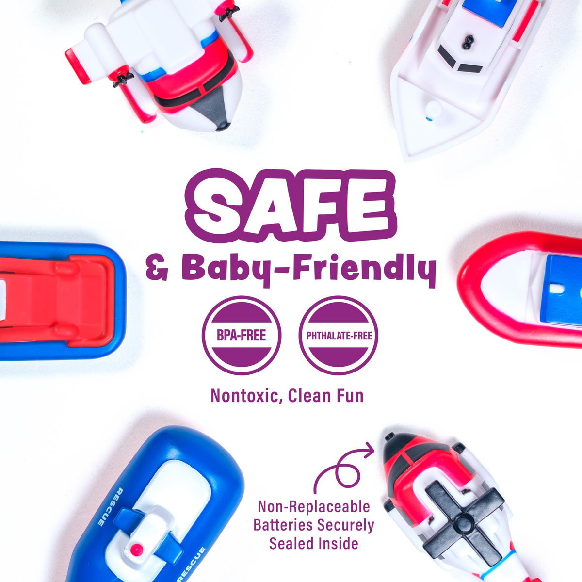 Tub Works® Ocean Rescue™ Vehicles Light Up Bath Toys, 6 Pack | Water-Activated Light Up Toys Flash