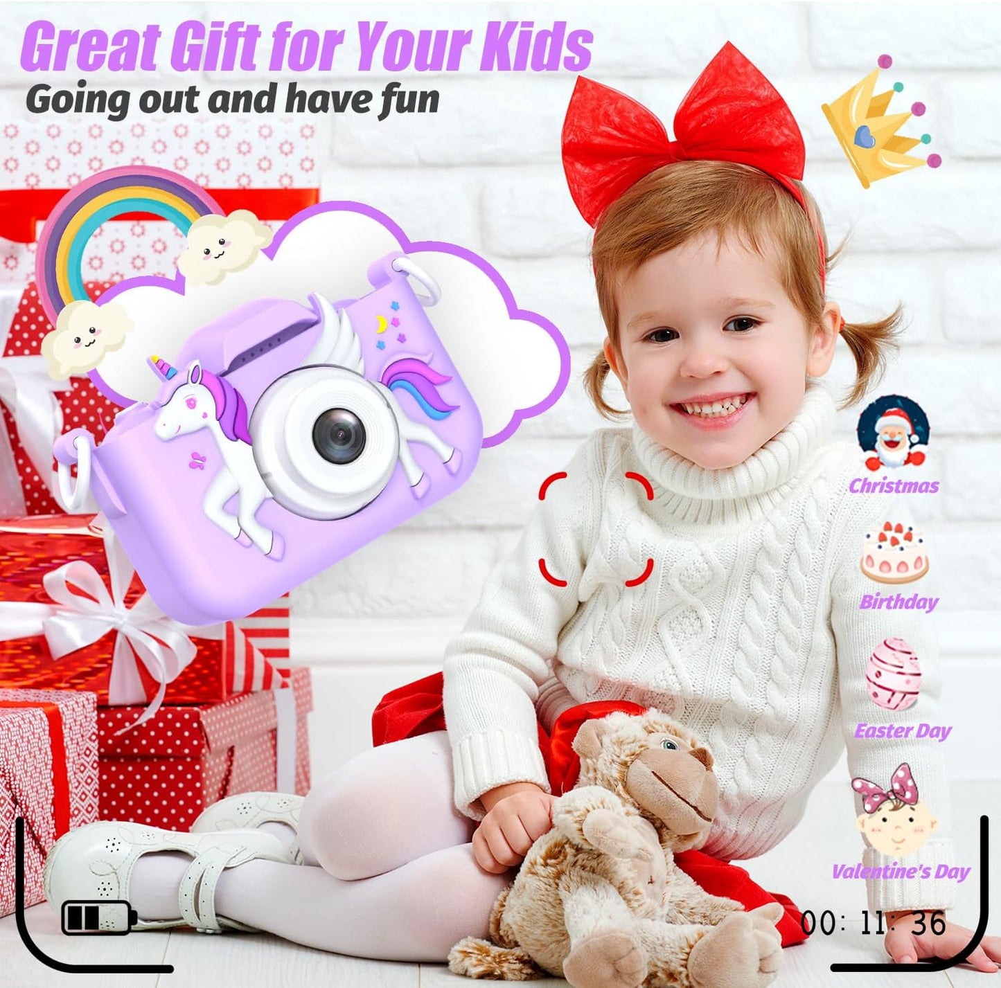 Upgrade Unicorn Kids Camera for Girls, Christmas Birthday Gift for Boys, 1080P HD Selfie Digital
