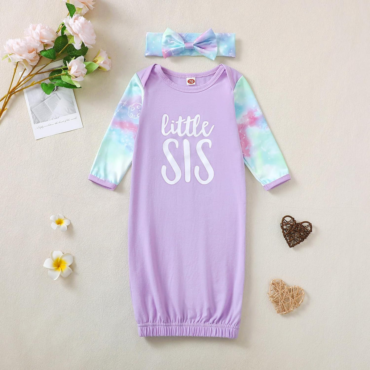 AMAWMW Newborn Baby Girl Little Sister Sleeper Gown Stripe Long Sleeve Nightgown Pajamas Gifts