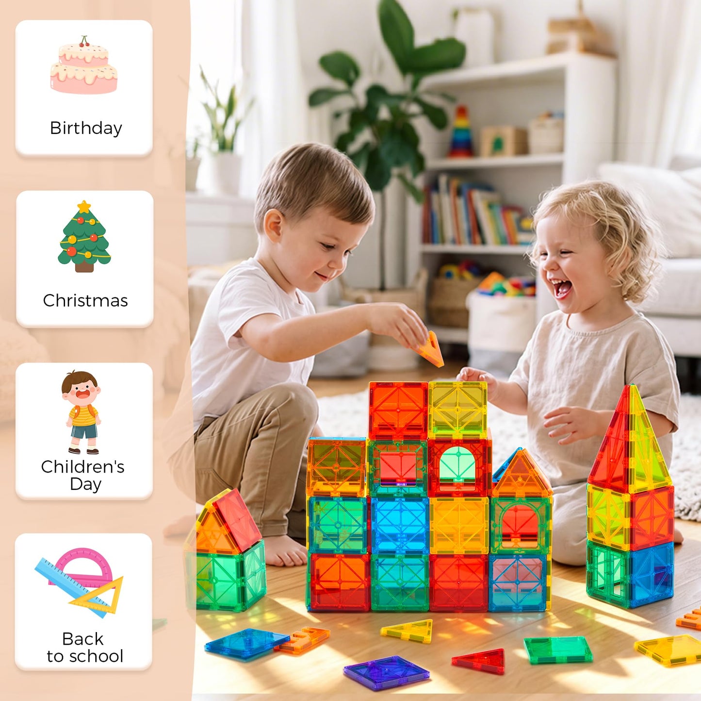 FNJO Magnetic Tiles, 110PCS Magnet Building Set, Magnetic Building Blocks, Construction STEM