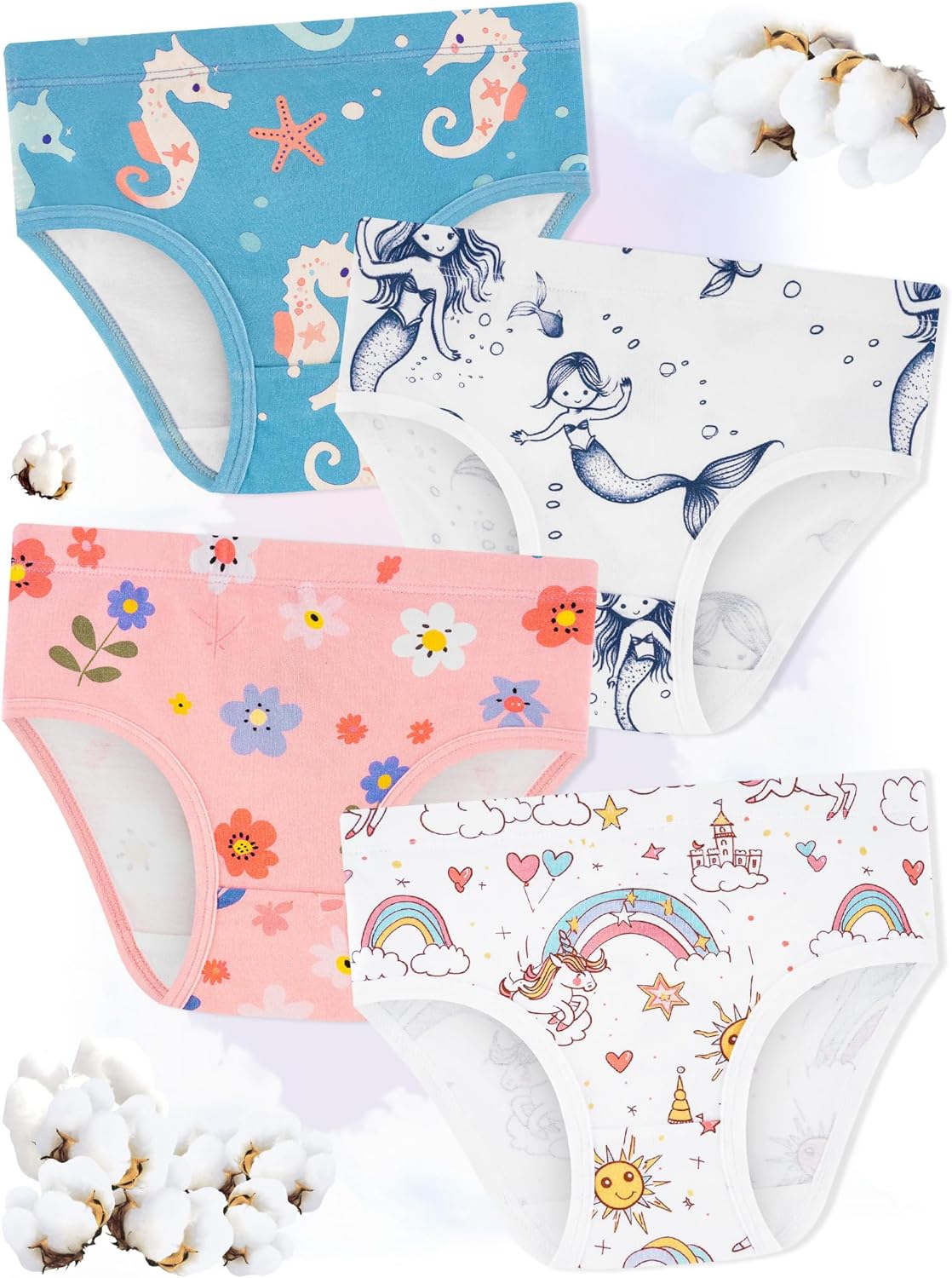 Girls' Underwear,Soft Cotton Tagless Panties for Toddlers' & Little Kids Comfort,Breathable