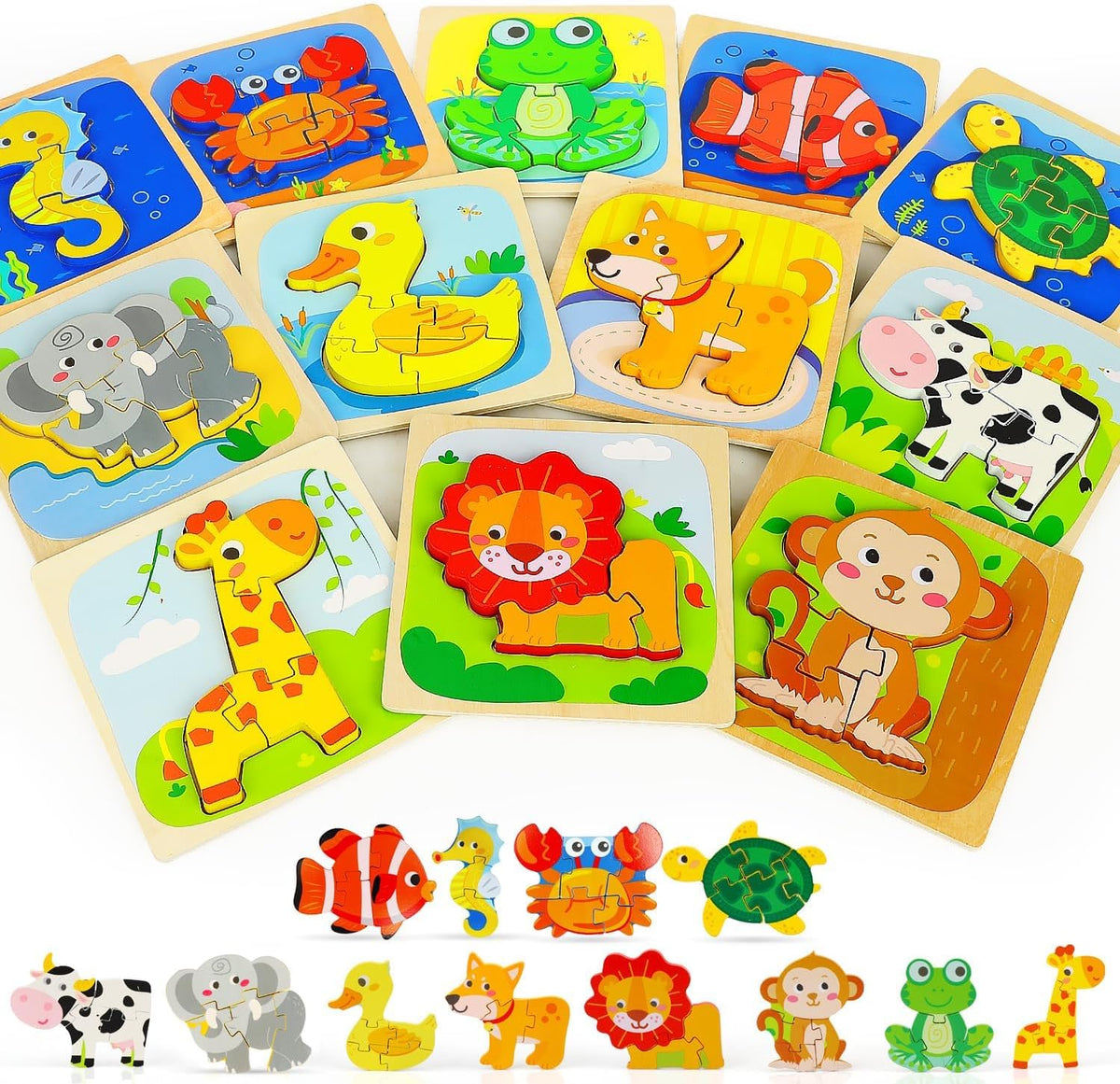 TOY Life Wooden Puzzles for Toddlers 2-4, Montessori Toys for 1 2 3 Year Old Toddler Boys Girls
