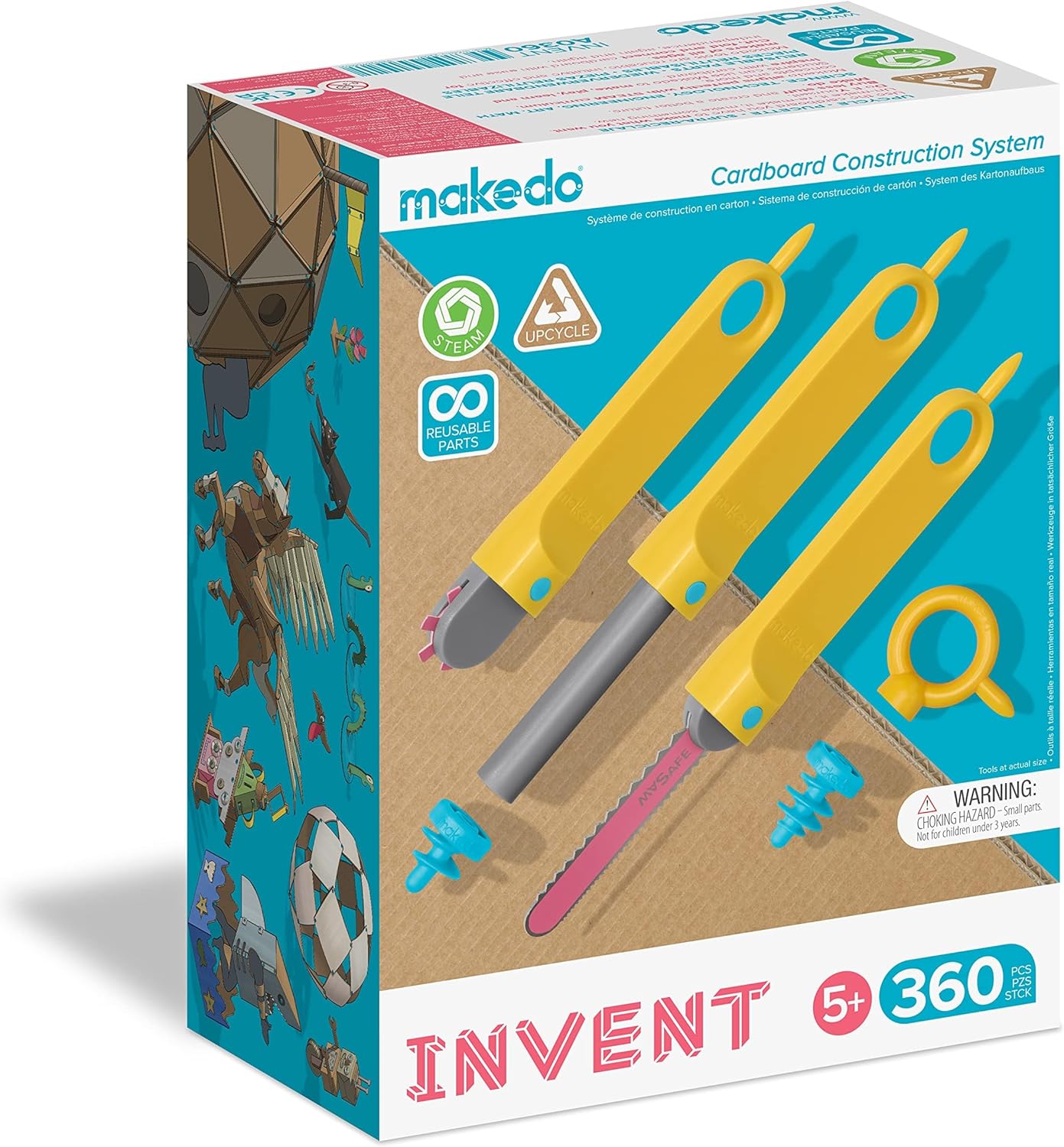 Makedo Invent | Upcycled Cardboard Construction Toolkit in Large Toolbox (360 Pieces) | STEM +