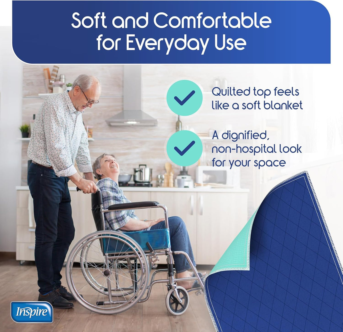Inspire Waterproof Chair Pad, Dark Colored to Hide Stains, 18 x 24 – Quilted, for Incontinence