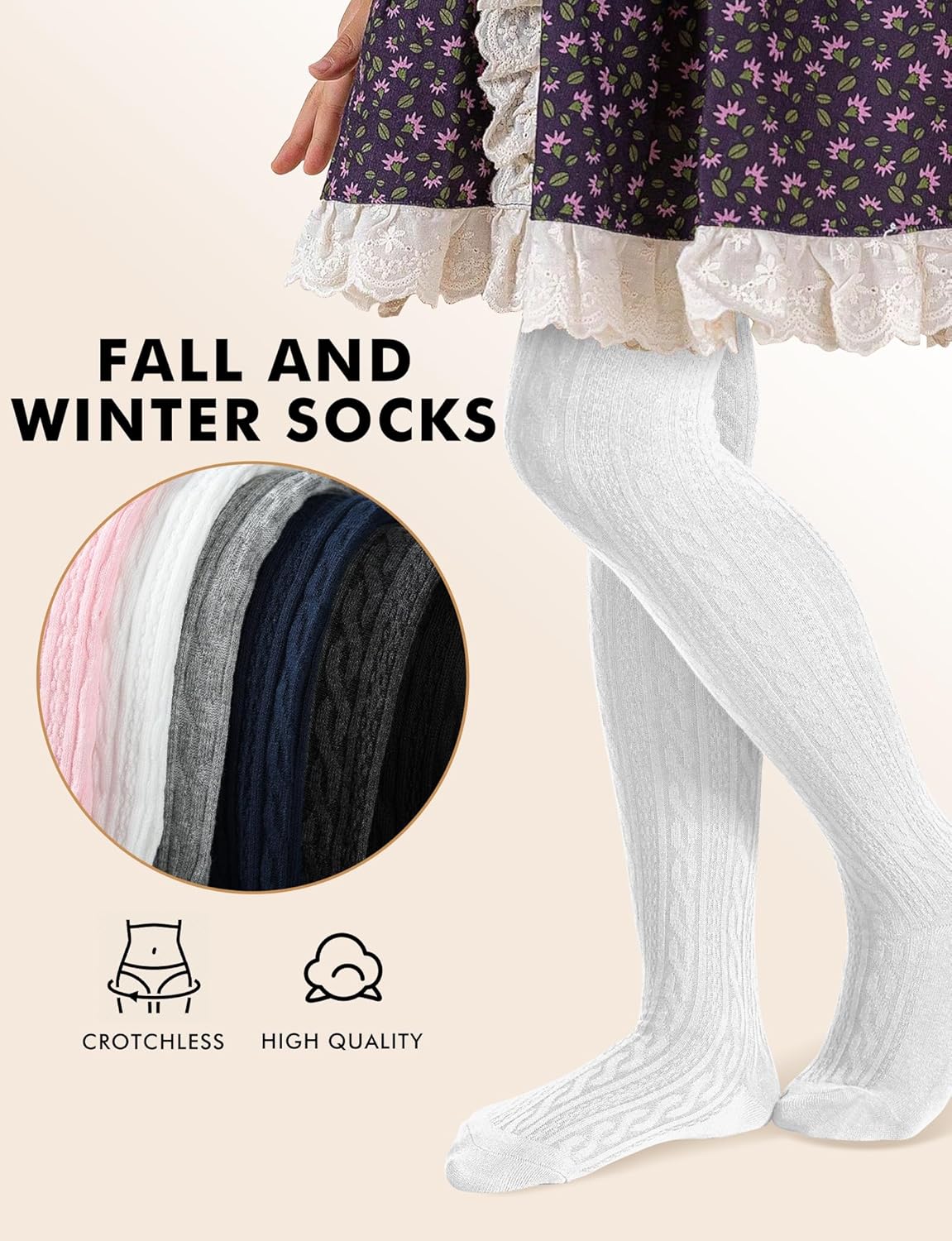 Baby Girls Tights Cable Knit Toddler Leggings Winter Solid Cotton Tights School Stockings 2 Pack