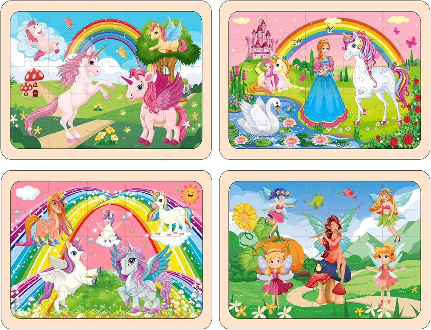 Puzzles for Kids Ages 4-6, 4 Pack Wooden Jigsaw Puzzles 24 Pieces The Castle Puzzle Preschool