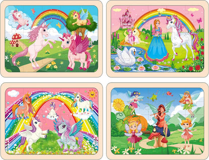 Puzzles for Kids Ages 4-6, 4 Pack Wooden Jigsaw Puzzles 24 Pieces The Castle Puzzle Preschool