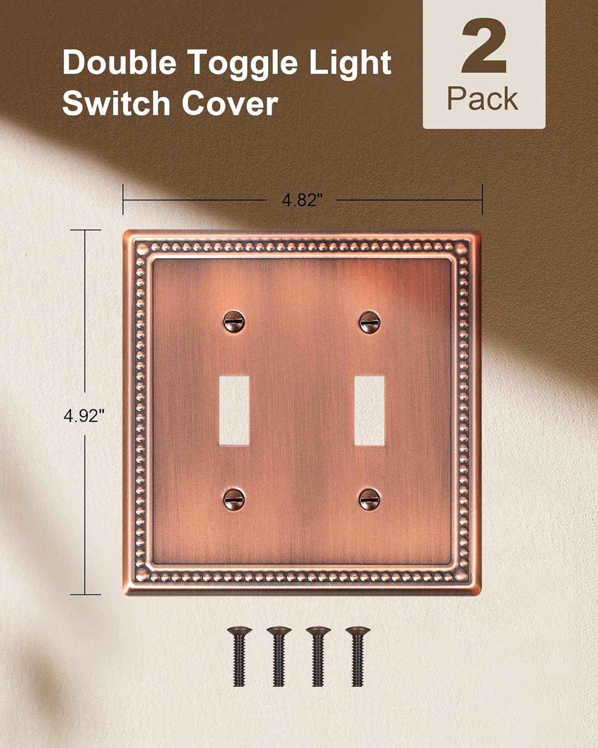 2-Pack Double Toggle Light Switch Cover Plate, Pearls Decorative Dual Switch Plate Covers, Antique