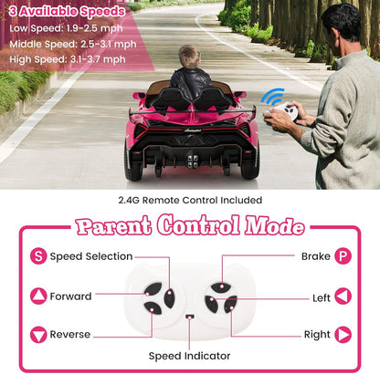 Costzon Pink Lamborghini Ride on Car, 12V Battery Powered 4WD Lambo Kids Car with Remote Control, 3