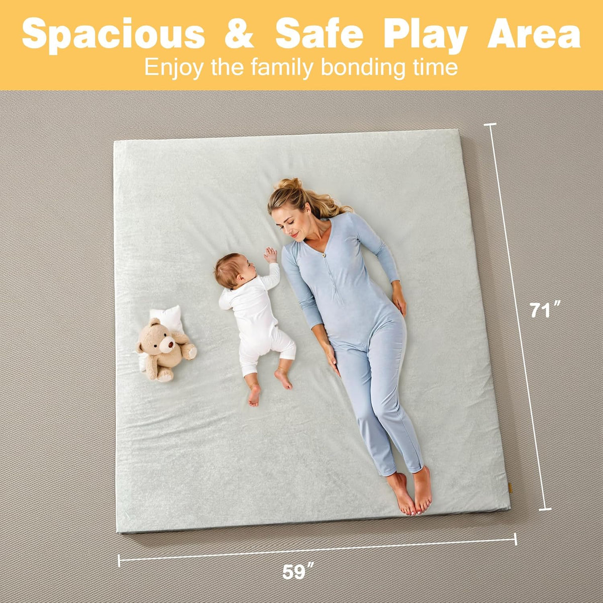 71" ×59" Padded Baby Play Mat for Floor, 1.2" Thick Memory Foam Mat with Machine Washable Cover