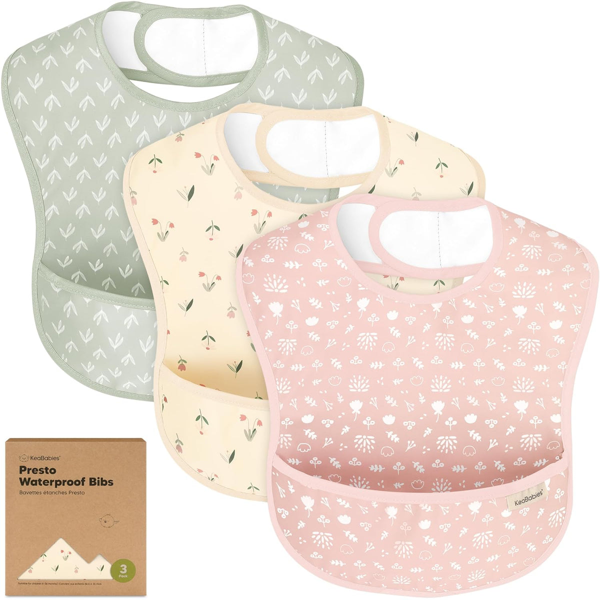 3-Pack Waterproof Baby Bibs for Eating - Lightweight Toddler Feeding Bibs with Large Food Catcher
