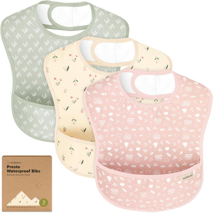 3-Pack Waterproof Baby Bibs for Eating - Lightweight Toddler Feeding Bibs with Large Food Catcher