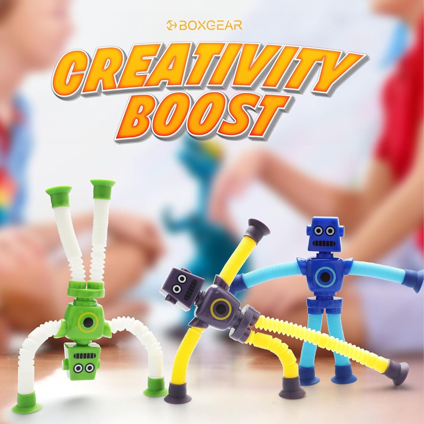 Boxgear 4 Pieces LED Shape Changing Robot Toy, Telescopic Pop Tubes Fidget Toys, Sensory Toys for