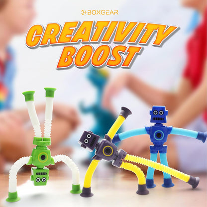 Boxgear 4 Pieces LED Shape Changing Robot Toy, Telescopic Pop Tubes Fidget Toys, Sensory Toys for