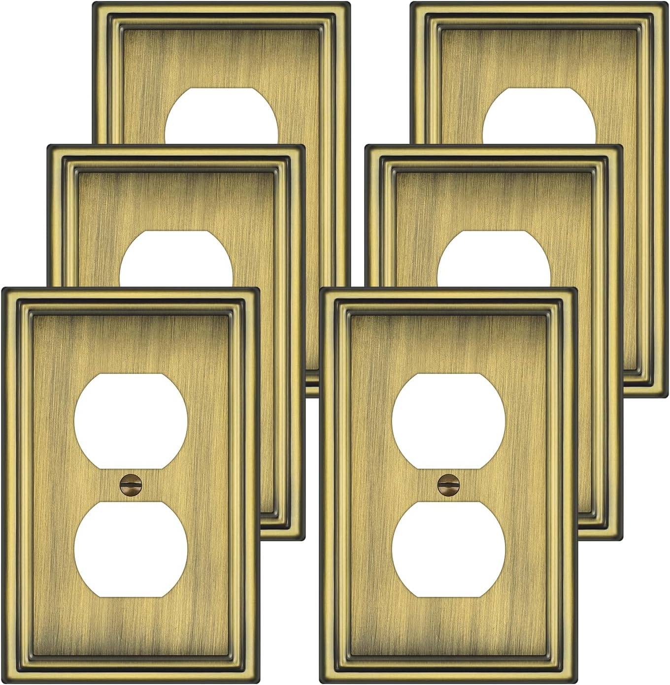 6 Pack Duplex Outlet Covers Wall Plates, Antique Brass Metal Electric Receptacle Cover, Classic