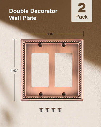 2-Pack Double Decorator Outlet Cover Plate, Antique Copper Pearls Decorative Switch Plates and
