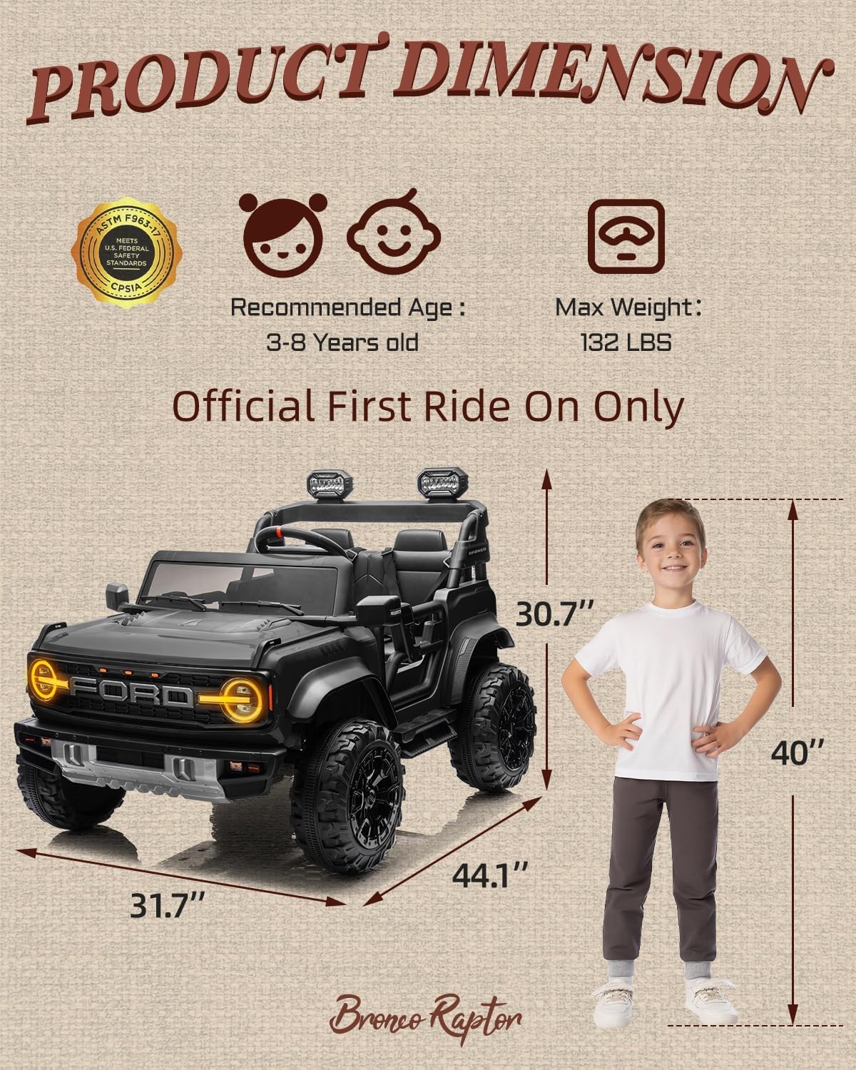 24V Ride on Toys for Big Kids, Licensed Ford Bronco Raptor Electric Car 2 Seater with Remote