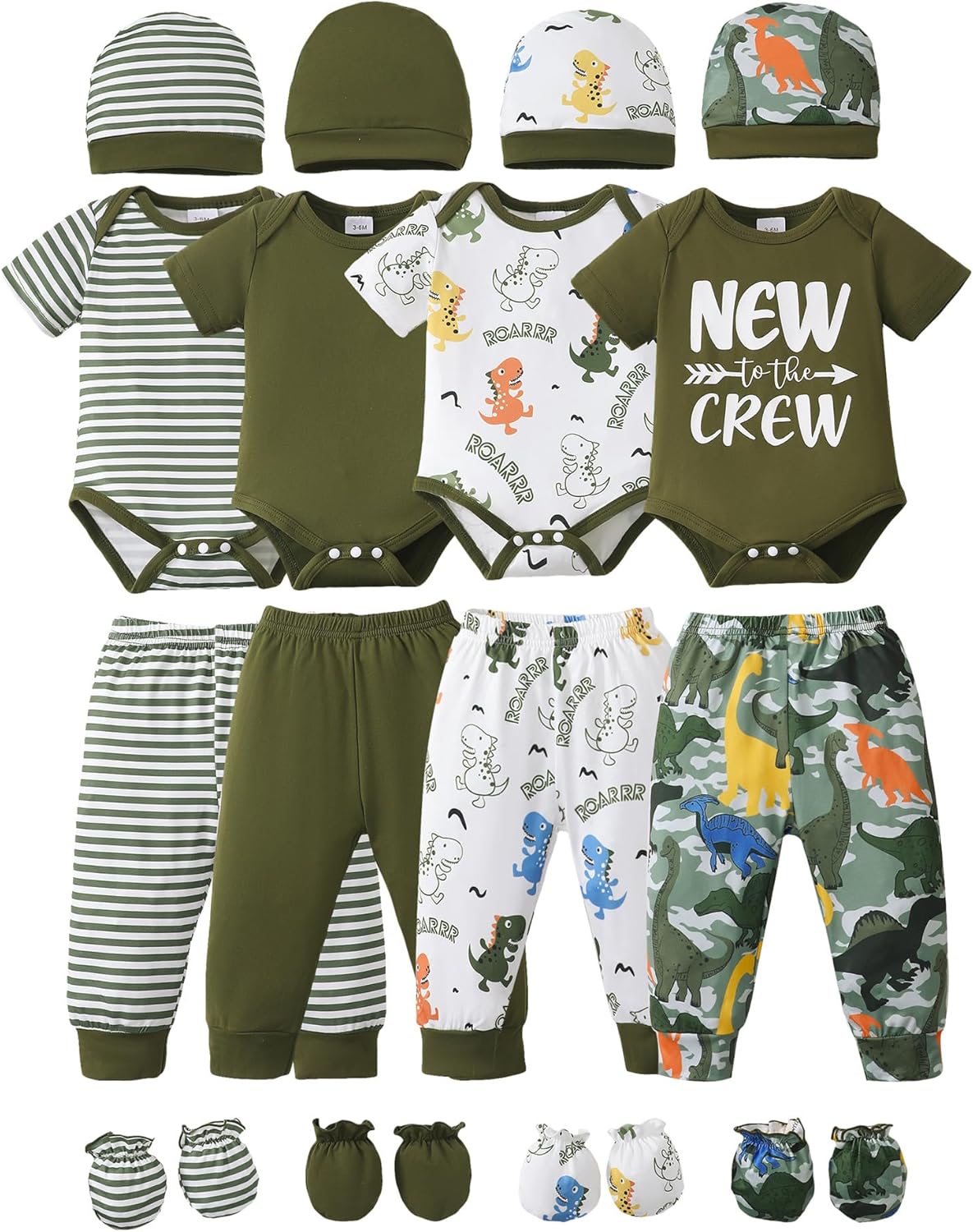 NZRVAWS Newborn Baby Boy Girl Clothes Unisex Infant Romper Pants Set Hat 4-Pack Outfits 0-12 Months
