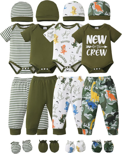 NZRVAWS Newborn Baby Boy Girl Clothes Unisex Infant Romper Pants Set Hat 4-Pack Outfits 0-12 Months