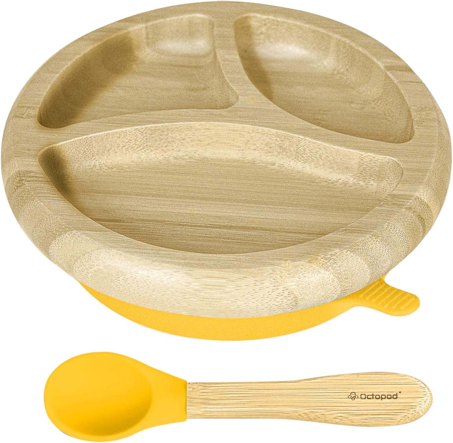 Abiie Octopod Bamboo Dish - Kids Plates for 4 months and up, 3-Compartment Baby Plates with