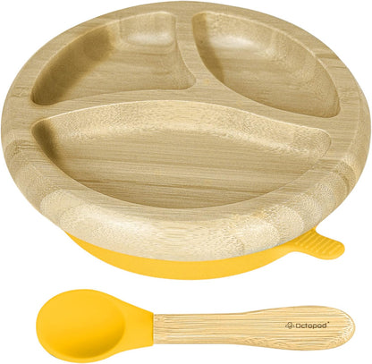 Abiie Octopod Bamboo Dish - Kids Plates for 4 months and up, 3-Compartment Baby Plates with