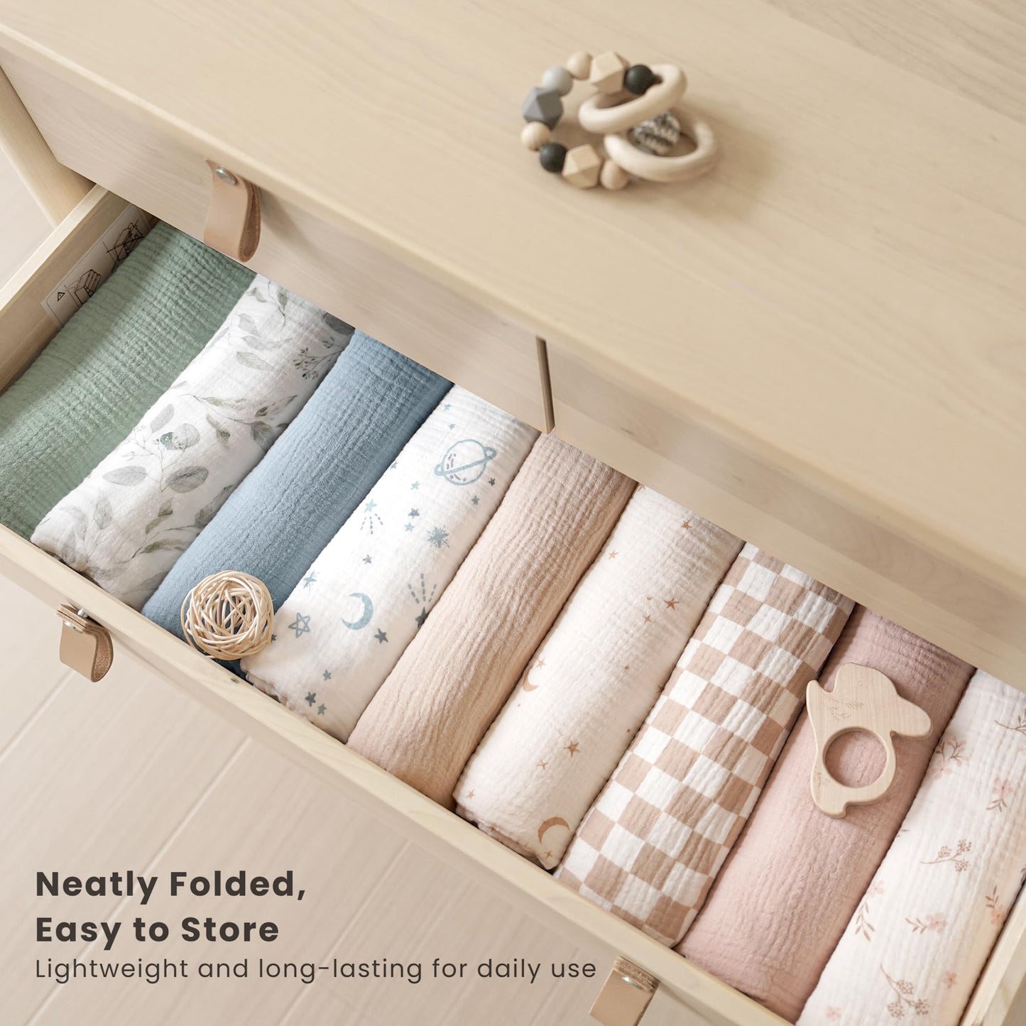 Konssy 3-Pack Muslin Baby Swaddle Blankets, 47 x 47 in Receiving Blankets