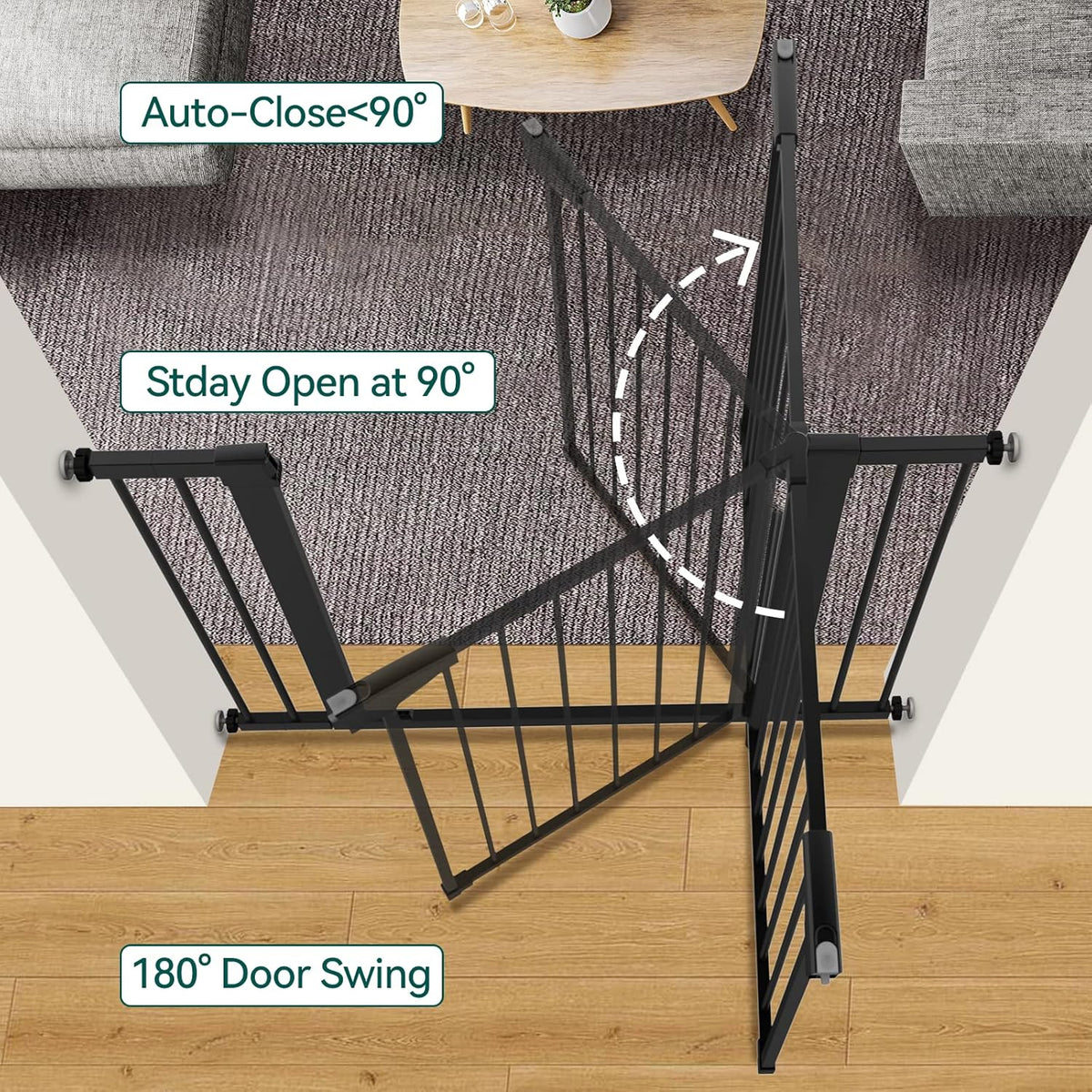 BABELIO 36" Tall Baby Gate, 26-40" Wide Auto Close Pet Gate, Pressure Mounted Metal Dog Gate