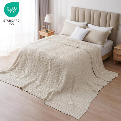 PHF 100% Cotton Waffle Blanket Oversized King 120"x120", Lightweight Breathable Extra Large 10'x10'
