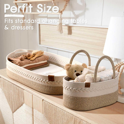 Baby Changing Basket Includes Diaper Caddy - Breathable & Waterproof Dual-Cover, Portable, Changing