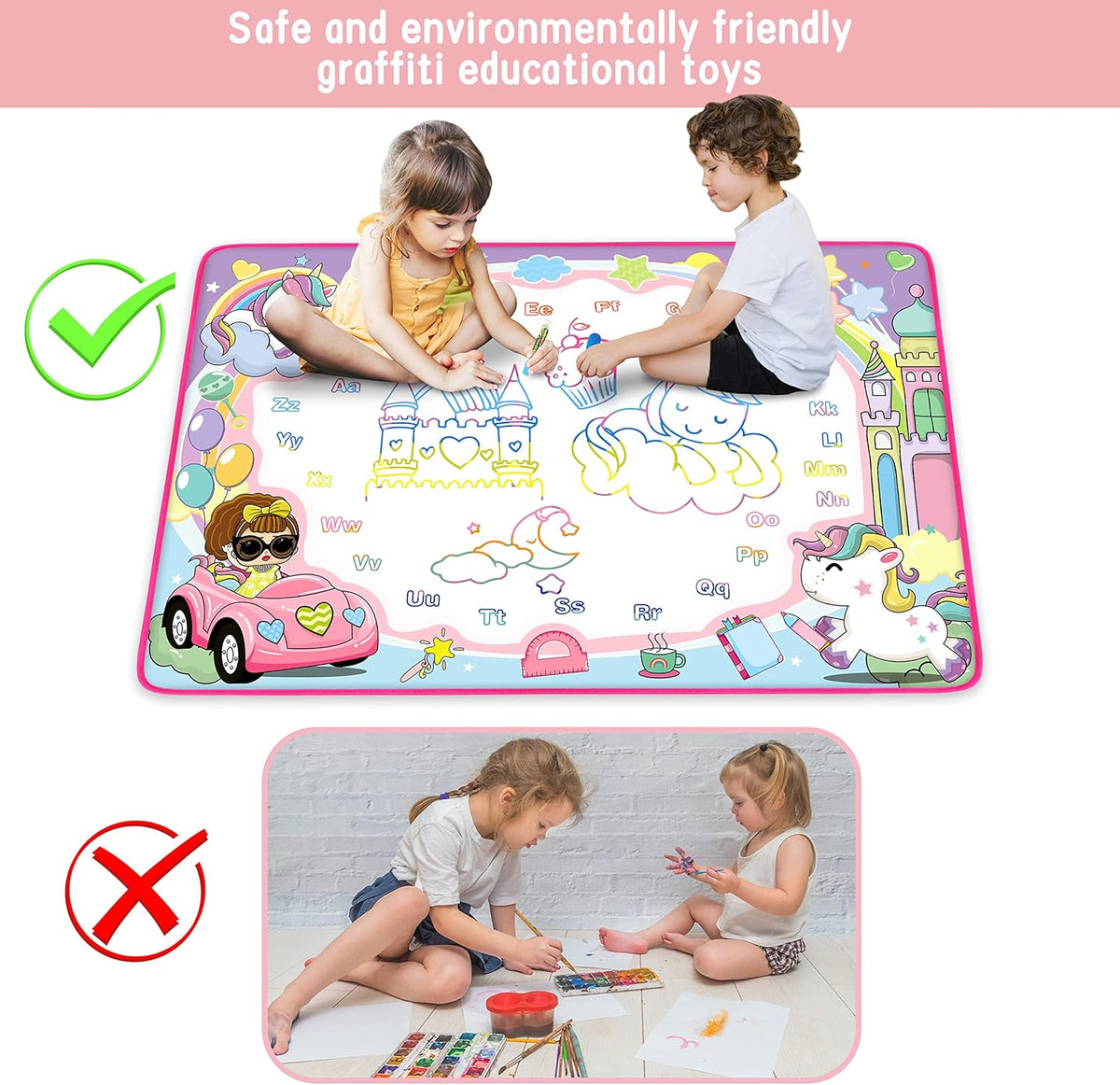 Water Doodle Mat- Kids Painting Writing Doodle Board Toy - Color Drawing Mat Bring Magic Pens