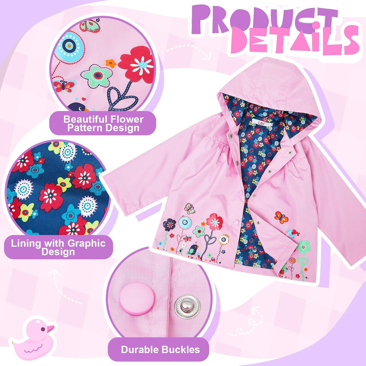 2 Pcs Toddler Raincoat Rain Boots Set Kids Baby Cartoon Hoodie Zipper Jacket Short Rain Shoes for