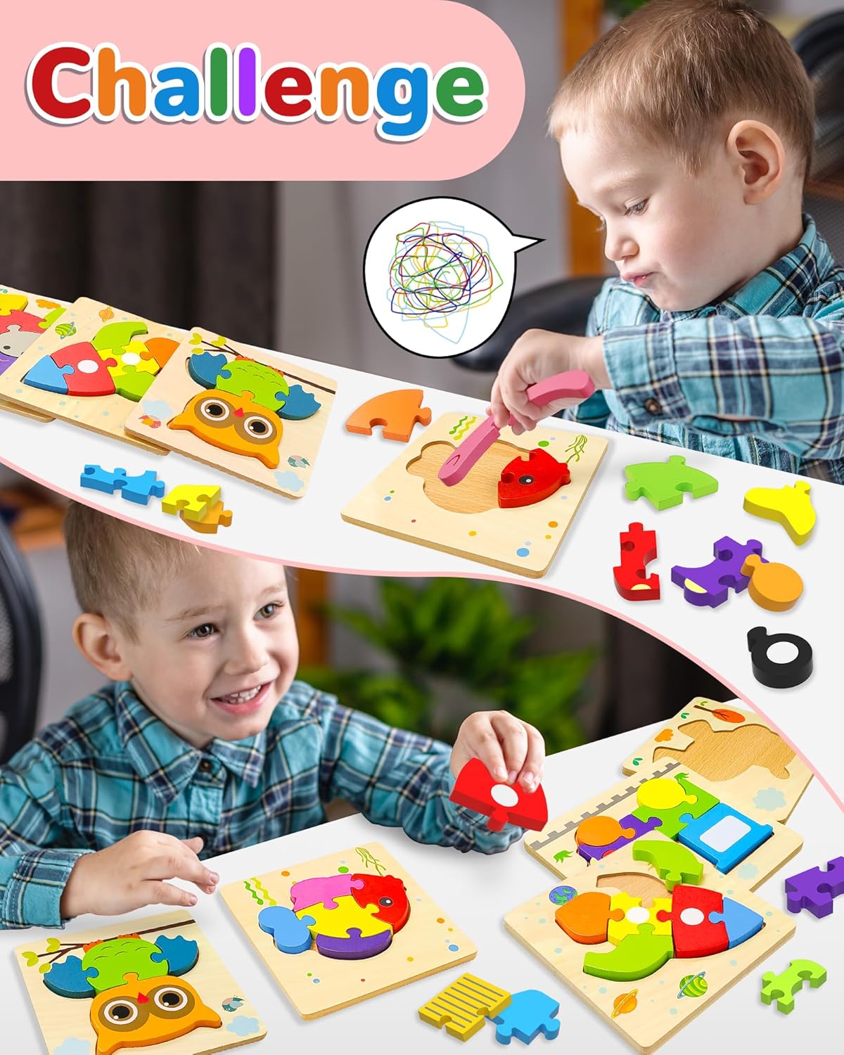 Yetonamr Wooden Toddler Puzzles Gifts Toys for 1 2 3 Years Old Boys Girls, 12 Vehicle Shape