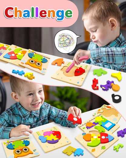Yetonamr Wooden Toddler Puzzles Gifts Toys for 1 2 3 Years Old Boys Girls, 12 Vehicle Shape