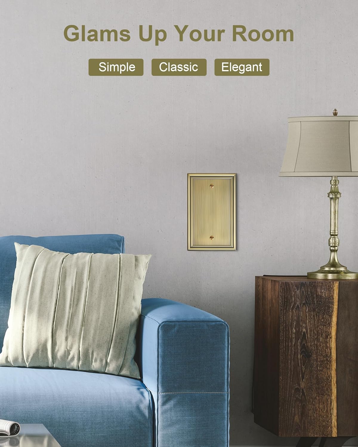 2-Pack Single Blank Wall Plates, Durable Solid Zinc Alloy Blank Outlet Covers, Decorative Antique