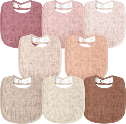Susurration Muslin Baby Bibs 8 Pack Bandana Drool Bibs, Soft Square Adjustable Baby Drooling Bibs
