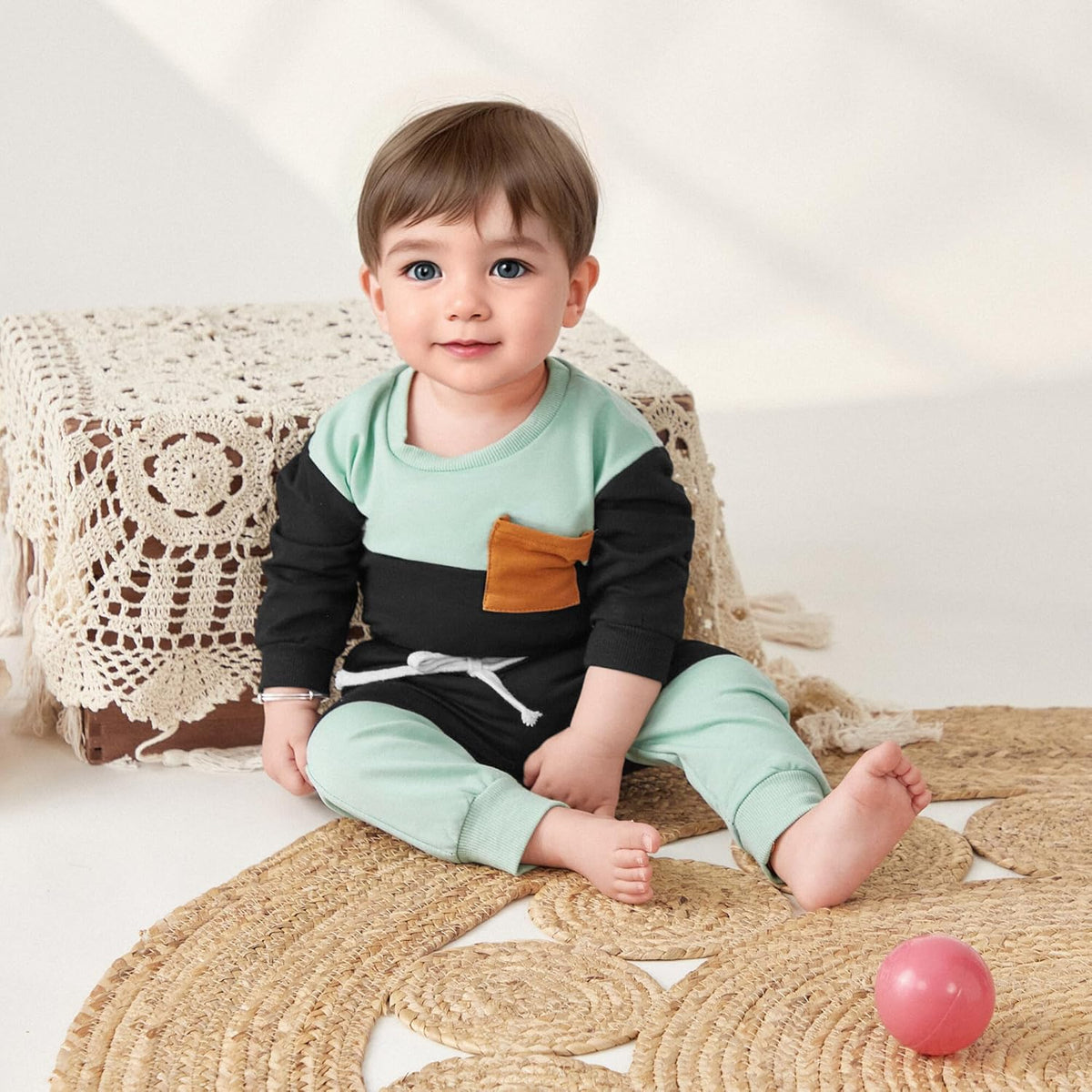 Kupretty Toddler Baby Boy Fall Winter Clothes Color Block Long Sleeve Sweatshirt Pullover Tops +