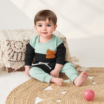 Kupretty Toddler Baby Boy Fall Winter Clothes Color Block Long Sleeve Sweatshirt Pullover Tops +