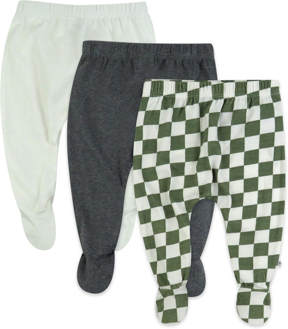 HonestBaby 3-pack Footed Pants Roomy Fit Pull on Bottoms 100% Organic Cotton for Infant Baby Boys