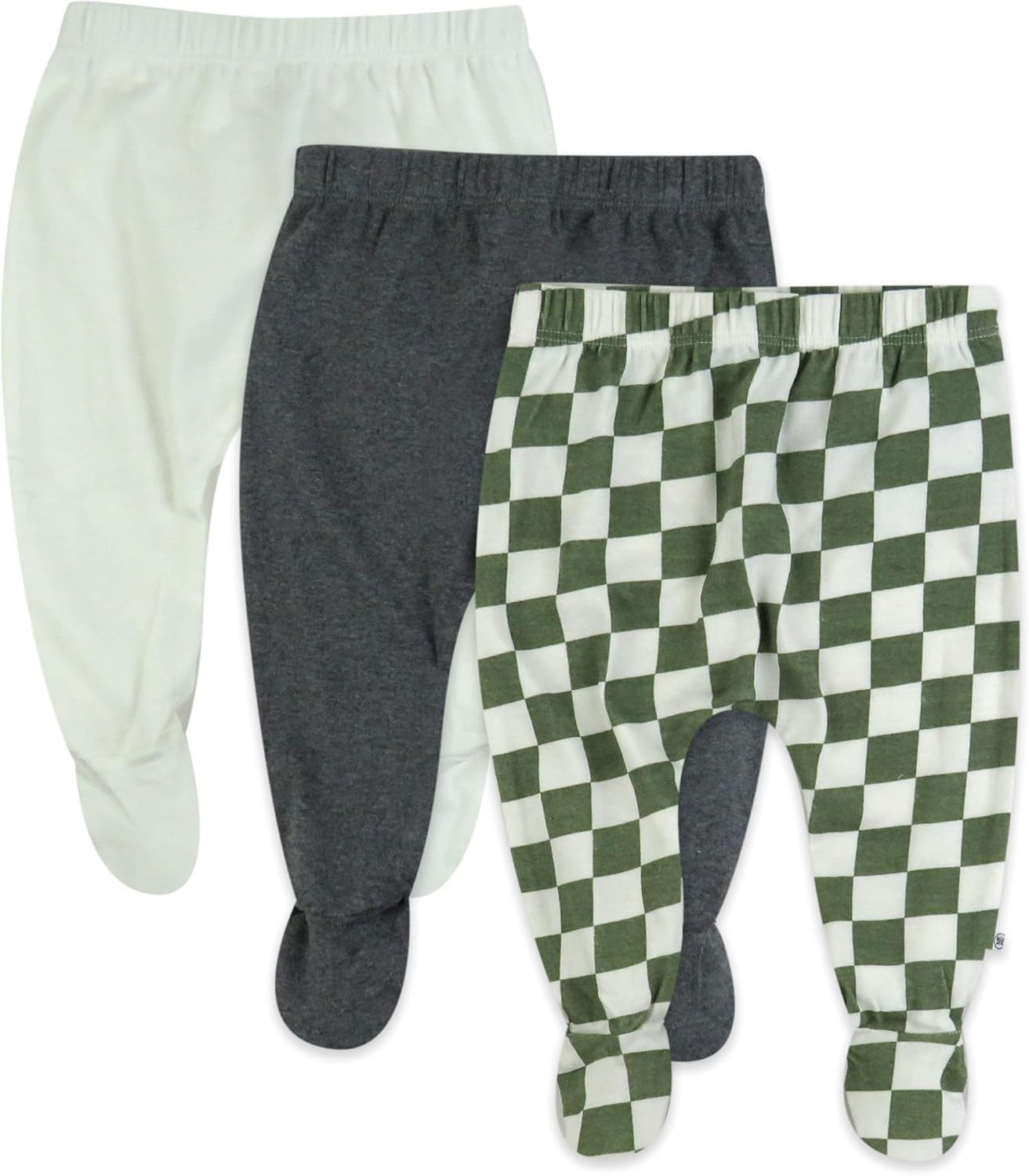 HonestBaby 3-pack Footed Pants Roomy Fit Pull on Bottoms 100% Organic Cotton for Infant Baby Boys