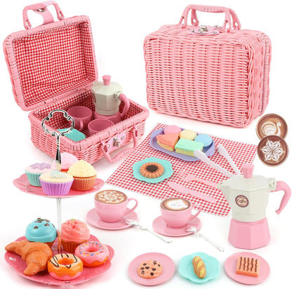 Afternoon Tea Toys Set Pretend Play Food Toys for Toddler Girls, Party Tea Playset Toy Gifts for 3