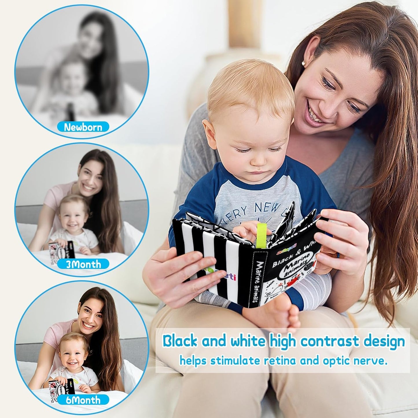 Dr.Rapeti Soft Cloth Books Baby Books Bath Books 6-Pack for Baby Infant Toddler Kids High Contrast