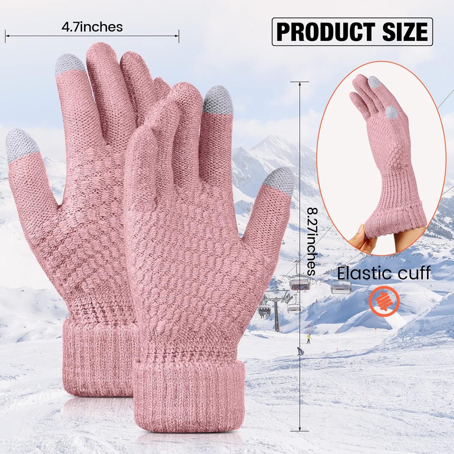 Geyoga 2 Pairs Women's Winter Touch Screen Gloves Soft Warm Fleece Lined Knit Elastic Cuff Winter