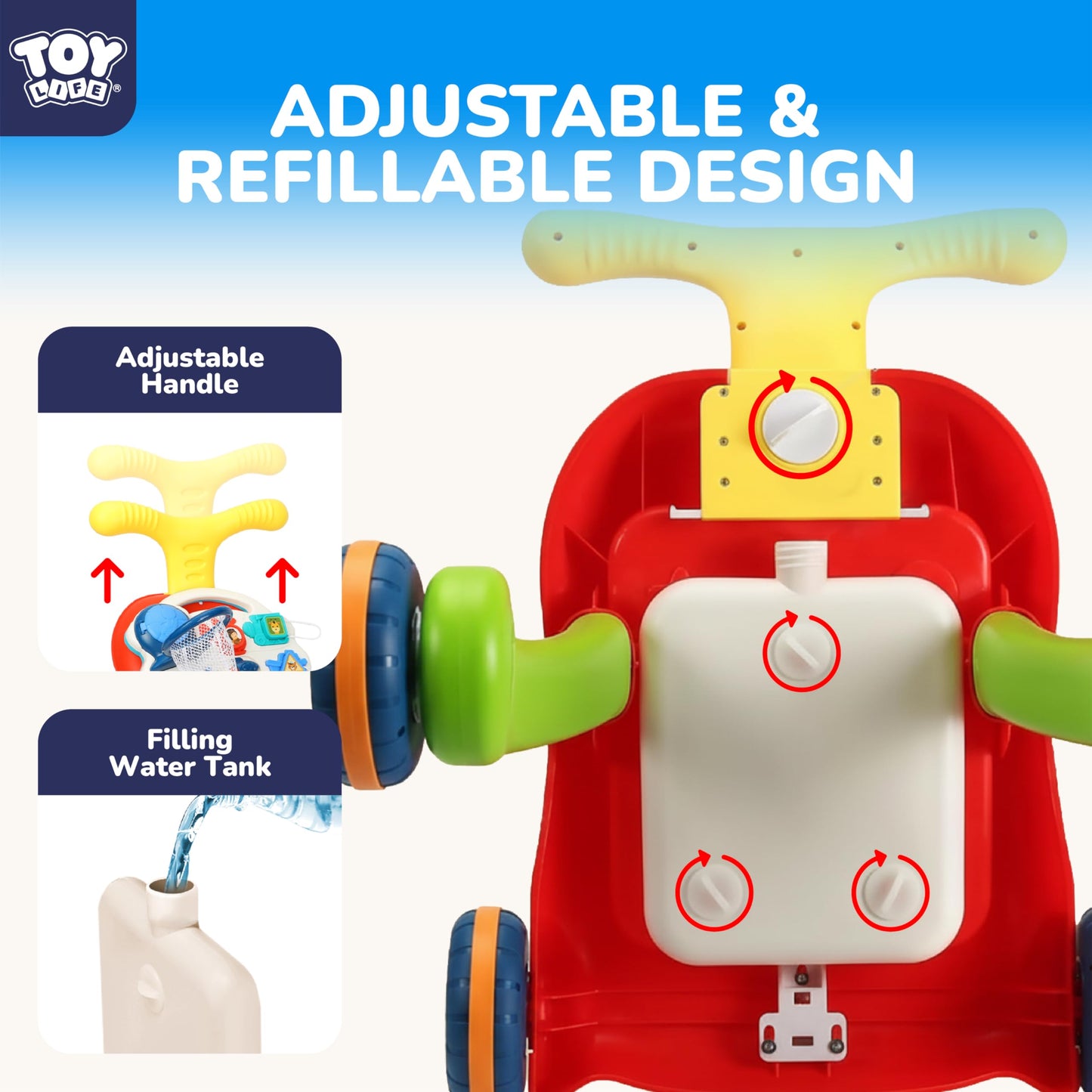 TOY Life 3-in-1 Baby Push Walker & Activity Center, 12+ Months, Red