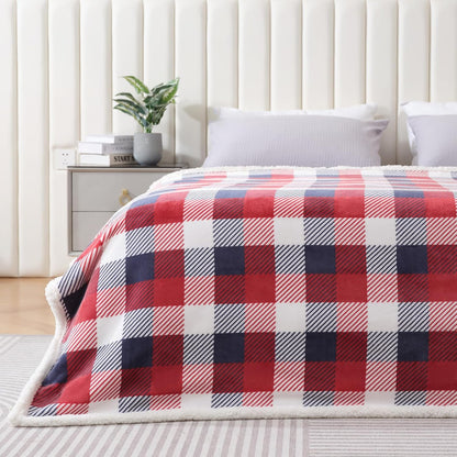 Touchat Sherpa Plaid Twin Blanket 60" X 70", Fuzzy Fluffy Soft Cozy Throw Blanket, Twin Size Plush