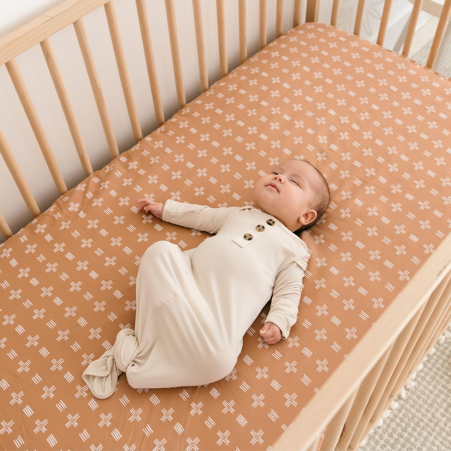 Crane Baby Crib Sheet, Copper Dash Neutral Crib Sheets & Toddler Sheets, 100% Cotton Sateen, 28" x