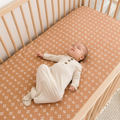 Crane Baby Crib Sheet, Copper Dash Neutral Crib Sheets & Toddler Sheets, 100% Cotton Sateen, 28" x