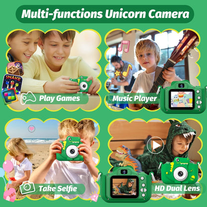 Upgrade Dinosaur Kids Camera, Christmas Birthday Gifts for Girls Boys 3-12, 1080P HD Selfie Digital